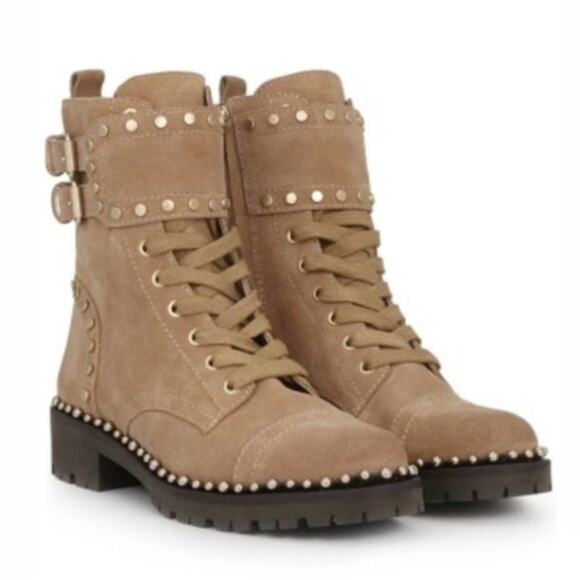 Sam Edelman Shoes - SAM EDELMAN Jennifer Studded Combat Boots Suede Tan Brown